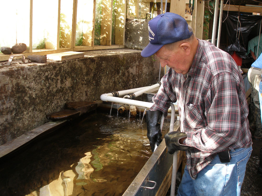 Ted cleaning the tanks